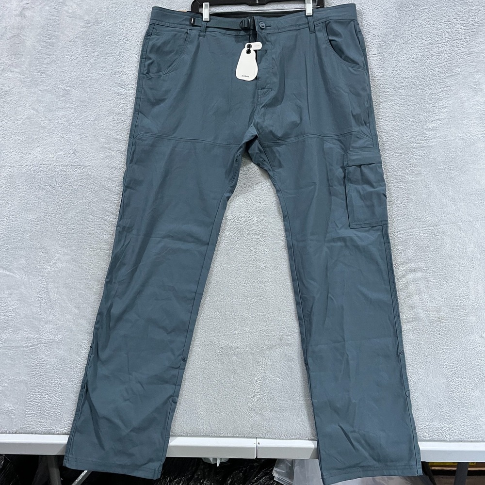 Prana Stretch Zion Slim II Tapered Leg Pants Men 42x34 Gray Blue Water Repellent